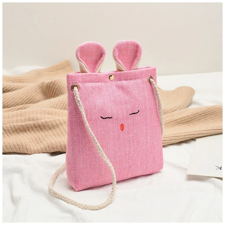 Bunny Messenger Linen Bunny Ear Cross Body Tote Bag - Pink