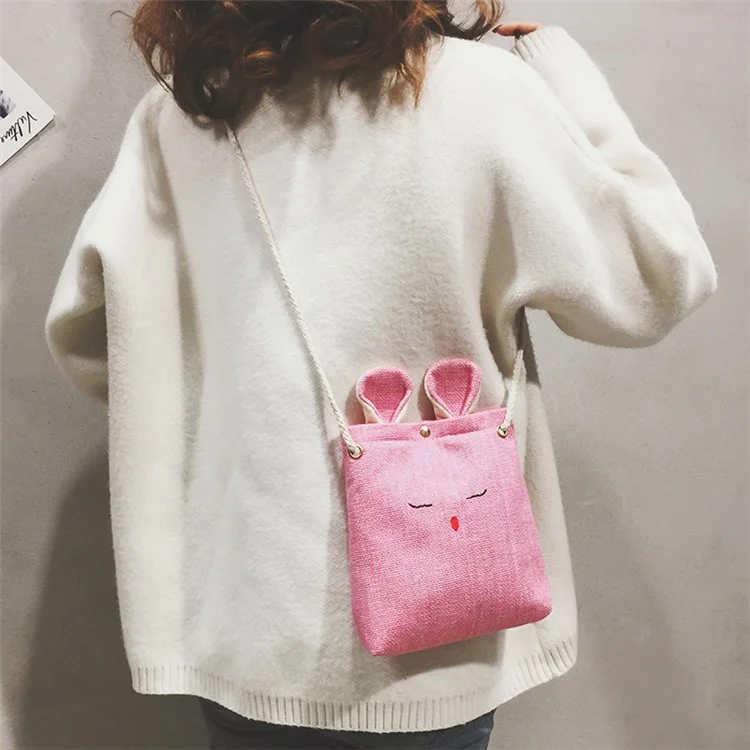 Bunny Messenger Linen Bunny Ear Cross Body Tote Bag - Pink