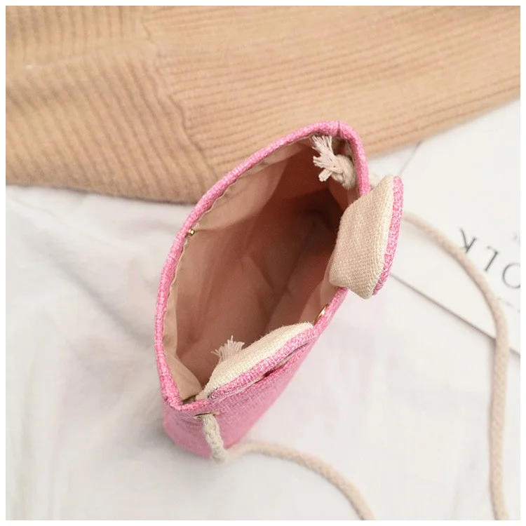 Bunny Messenger Linen Bunny Ear Cross Body Tote Bag - Pink