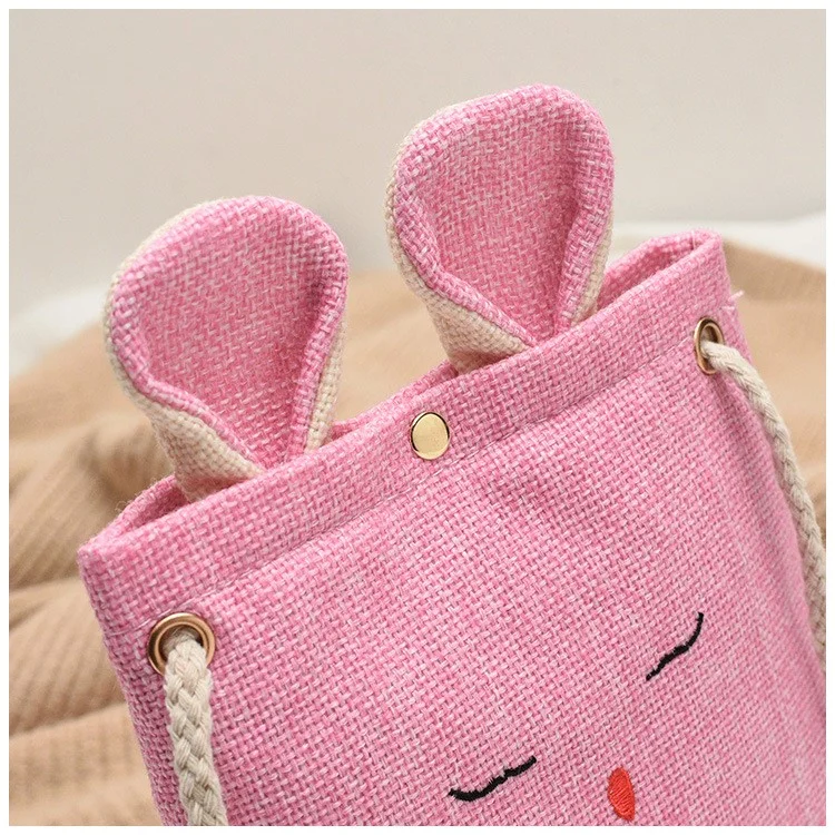 Bunny Messenger Linen Bunny Ear Cross Body Tote Bag - Pink