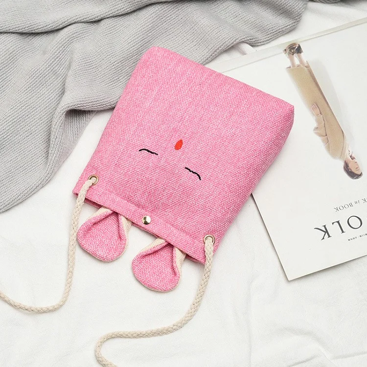 Bunny Messenger Linen Bunny Ear Cross Body Tote Bag - Pink