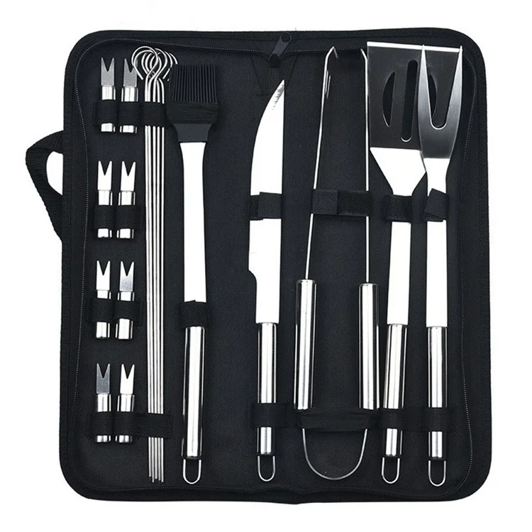 Ensemble D'outils de Barbecue BBQ en Acier Inoxydable 20pcs Avec Sac en Tissu Oxford Portable Pour Jardin / Extérieur / Camping