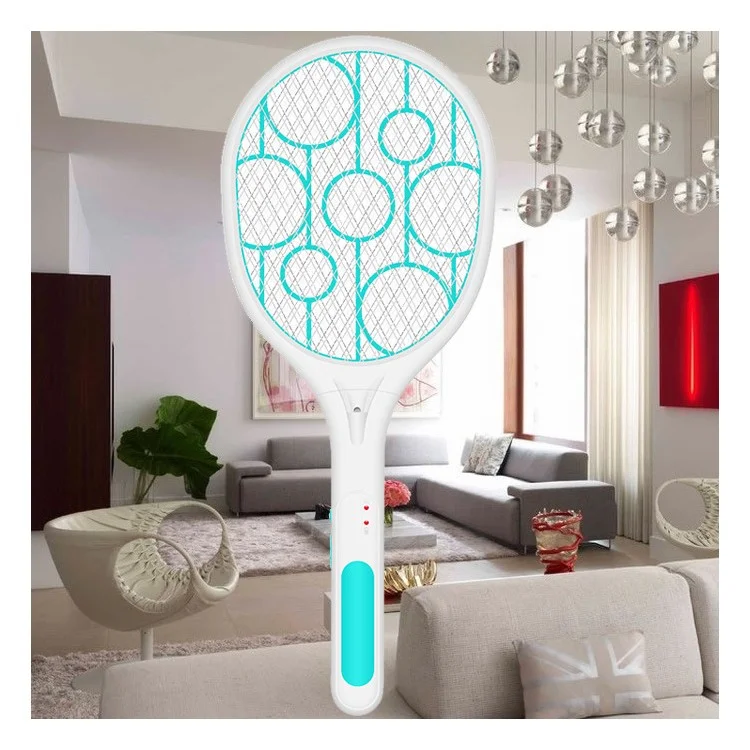 Handheld Rechargeable 3600V Electric Fly Swatter Bug Zapper with LED Light for Indoor and Outdoor - Blue