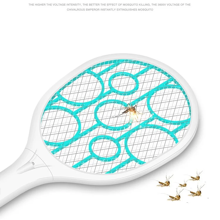 Handheld Rechargeable 3600V Electric Fly Swatter Bug Zapper with LED Light for Indoor and Outdoor - Blue
