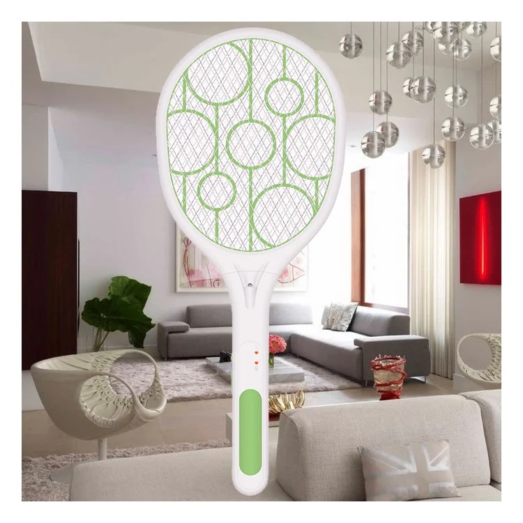 Handheld Rechargeable 3600V Electric Fly Swatter Bug Zapper with LED Light for Indoor and Outdoor - Green