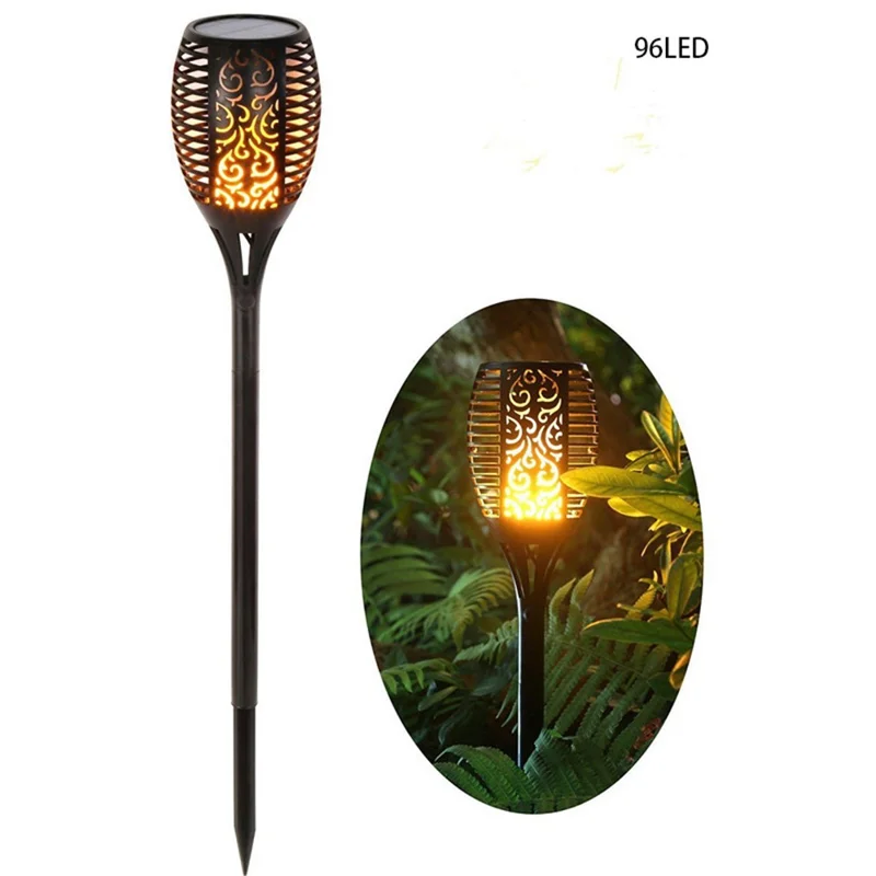 LED Solar Light Waterproof Flickering Flame Torch Light Garden Lamp Outdoor - 96 LED