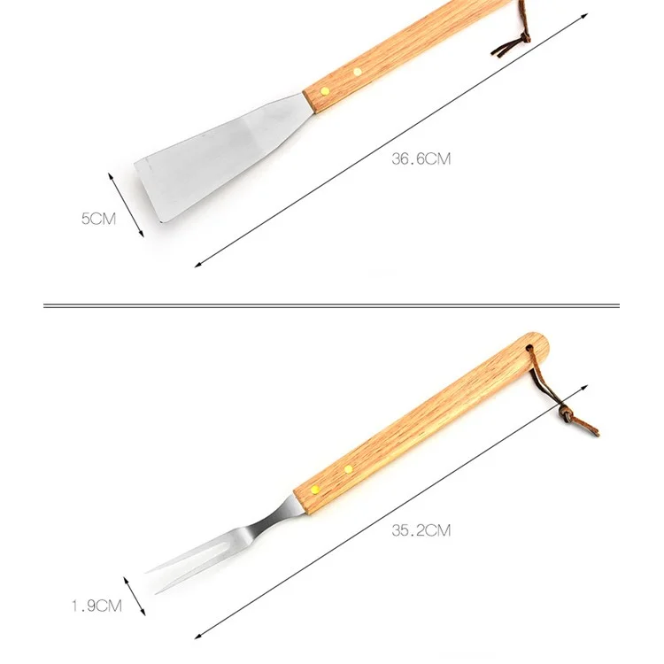 10 PCS/Set BBQ Grill Tools Wooden Handle Carry Bag Set