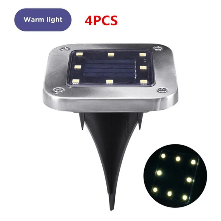 4 Pcs 8-led-solarstromleuchte IP55 Wasserdichte Unterirdische Gartenpfad Rasenwerflampe im Freien - Warmes Licht