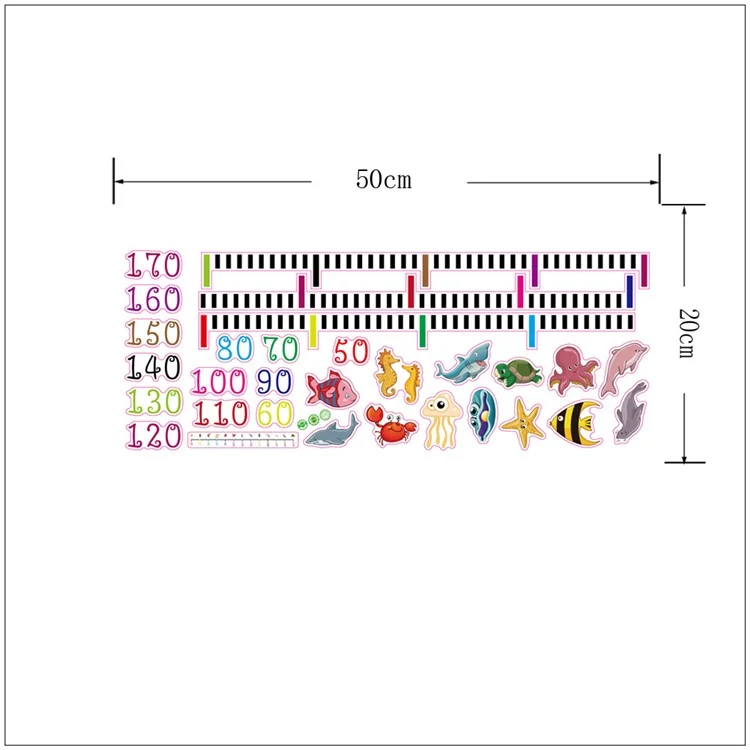 Adesivo de Parede Crianças Altura Gráfico de Altura Desenho Animado Régua Decoração de Casa - 1018