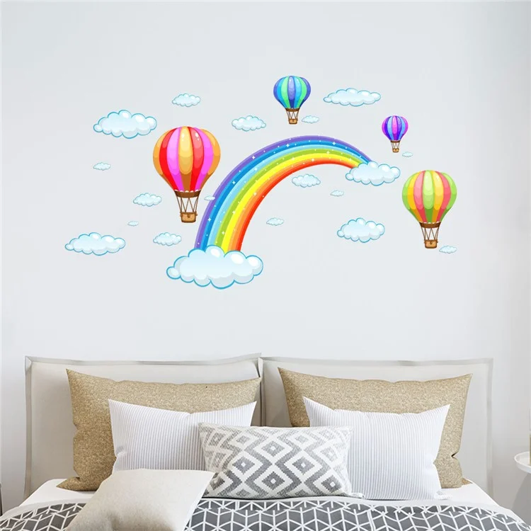 Arco Iris Nubes Globo Etiqueta Adhesiva Sala Adhesiva Fondo De Pantalla Mural Arte Decalado 30x45cm