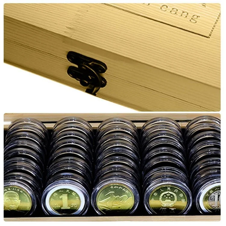 Wood Coins Storage Box Case for Slab Certified Coin with 50 Capsules