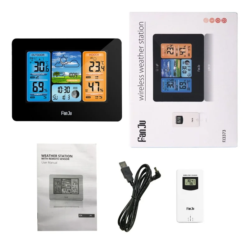 Multi-functional Electronic Alarm Clock with Color Screen Meteorological Function - Black