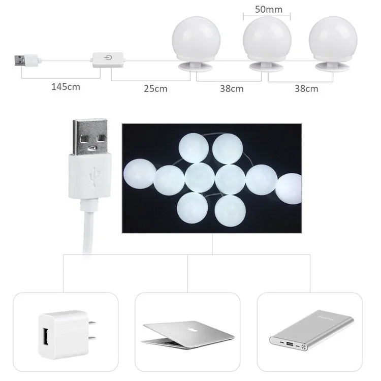 Mirror Hollywood Mirror Kit di Lampadina Dimmerabile Vanity Specchio da Trucco USB Light