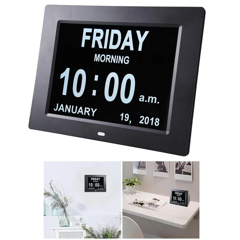 For The Elderly 8-inch Digital Super Large Characters LED Electronic Calendar Alarm Clock - AU Plug/Black