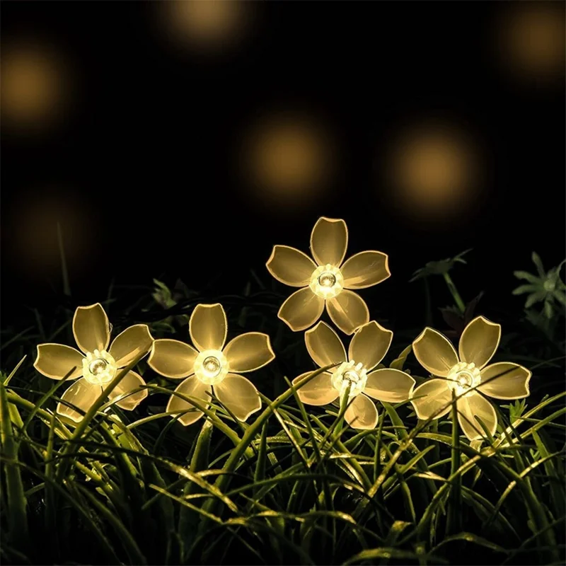 50-LED 7m 8 Modes Cherry Blossoms Shape Solar Light String - Warm White