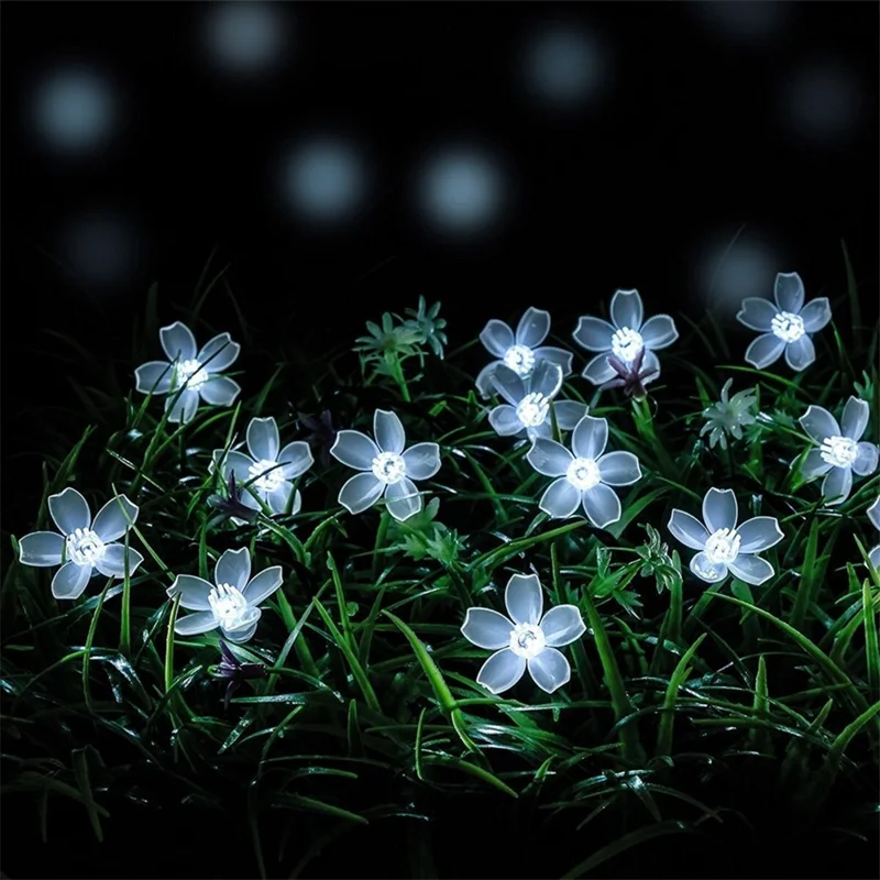 50-LED 7m 8 Modes Cherry Blossoms Shape Solar Light String - White