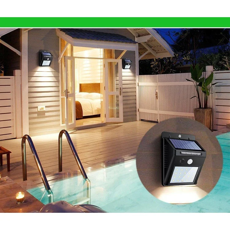 Lámpara de inducción corporal humana con 20 LED y 3 funciones, luz solar para jardín y patio
