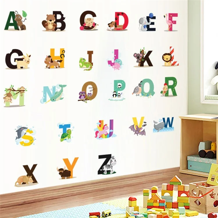 Letras Inglés Etiqueta De Pared Adhesivo Adhesivo Niños Habitación Alfabético Papel Tapiz Mural Art Decal