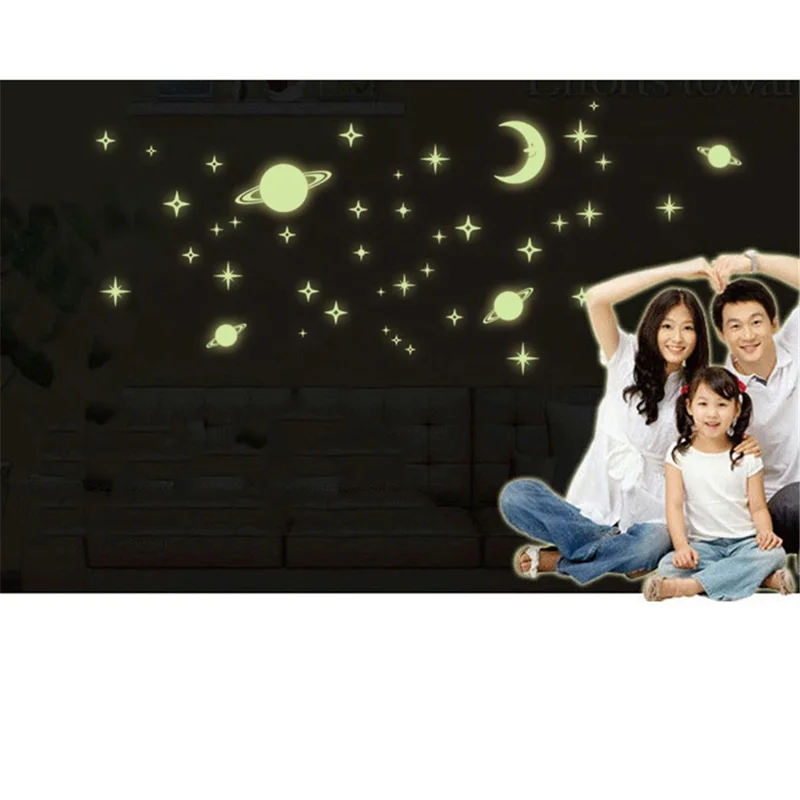DIY Removable Self-adhesive Moon Stars Luminous Wall Stickers Y0036