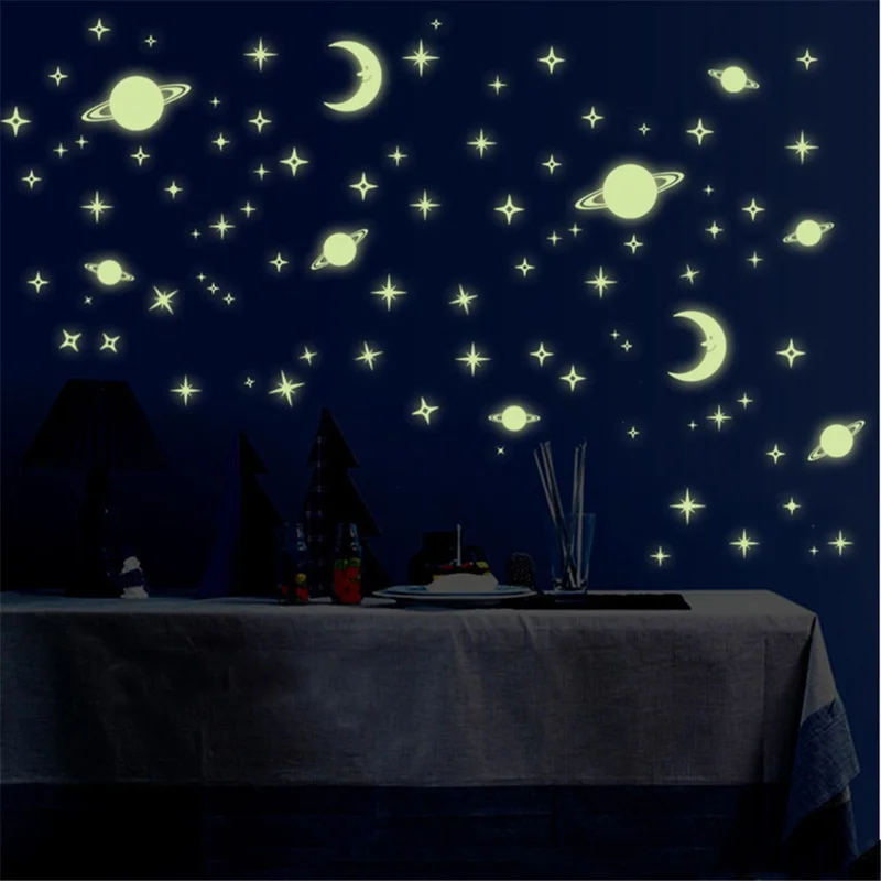 DIY Removable Self-adhesive Moon Stars Luminous Wall Stickers Y0036