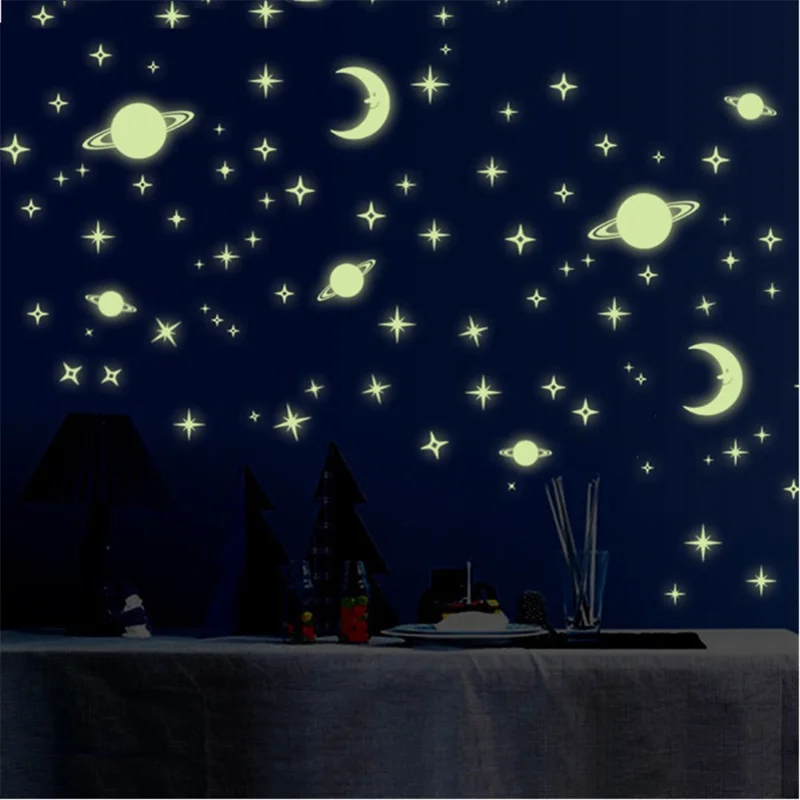DIY Removable Self-adhesive Moon Stars Luminous Wall Stickers Y0036