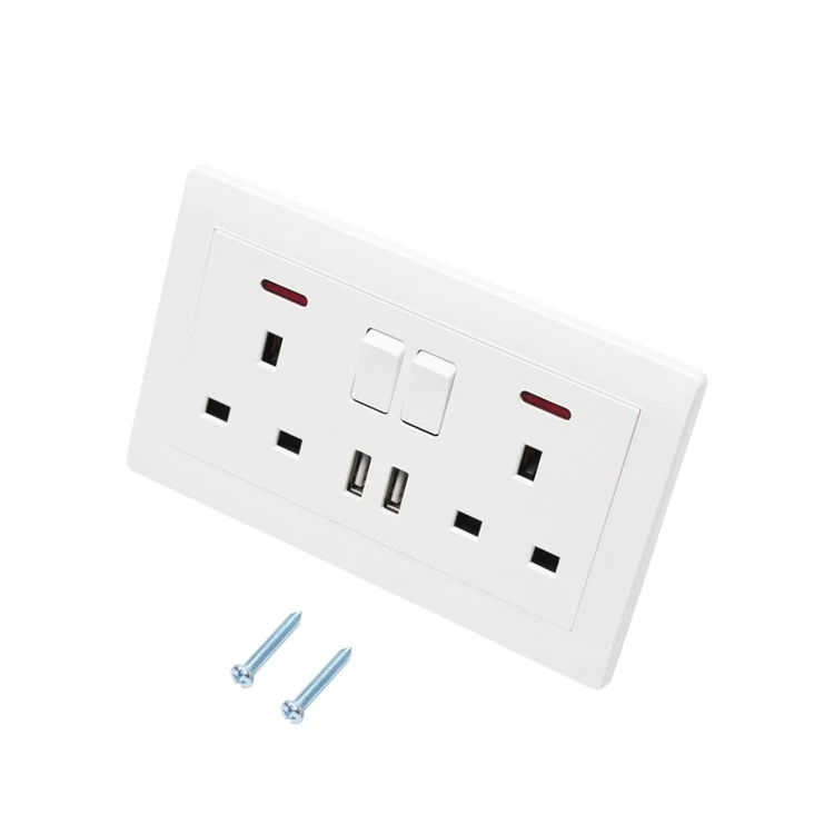 Doppel -wandstecker -socket 2 Gang 13A 2 USB -ladeanschluss -auslasss Weißer Platte UK Plug