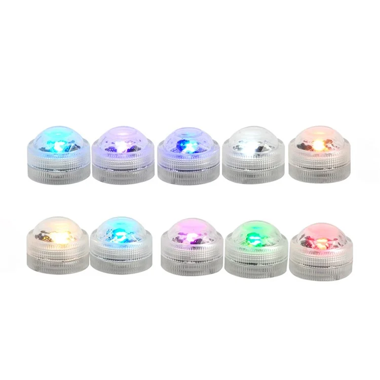 10 peças de 3 cm Lâmpada de luz LED RGB submersa à prova d'água com 2 controles remotos para vaso, aquário, casamento