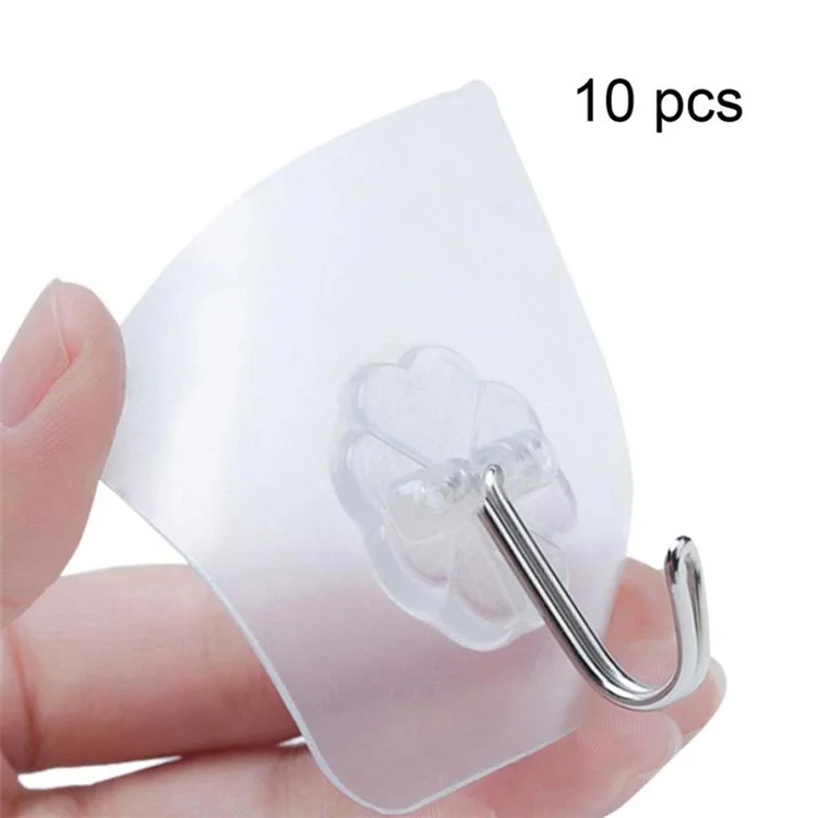 10Pcs Wall Self-adhesive Hooks Transparent Waterproof and Oilproof Hanging Utility Hooks for Bathroom Kitchen Heavy Duty