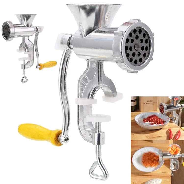 Manual Meat Grinder and Sausage Stuffer Meat Grinder Mincer Pasta Maker Crank - Silver