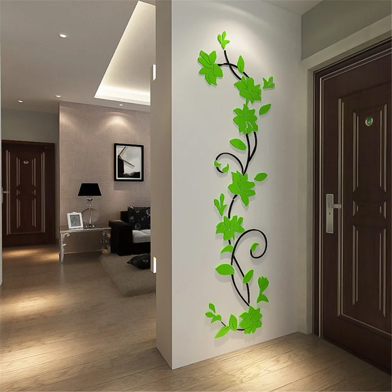 3D Acrylic Wall Sticker Removable Decal Mural Vase Flower Tree for Room Decor Gift 24*80cm - Green