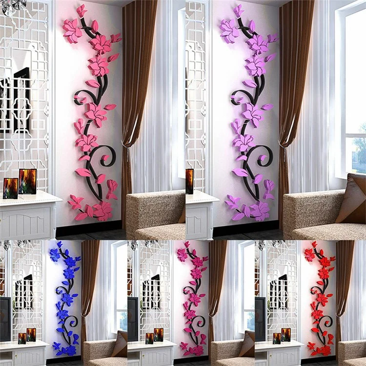 3D Acrylic Wall Sticker Removable Decal Mural Vase Flower Tree for Room Decor 24*80cm - Baby Blue