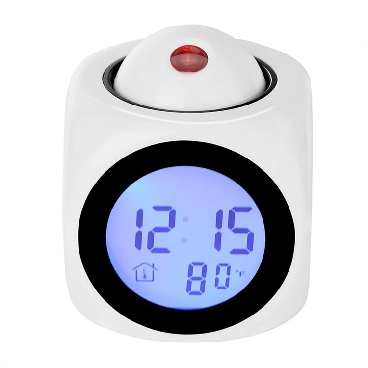 Digital Projection Alarm Clock Voice Report Projector Clock Weather Station Thermometer Wake Up - White