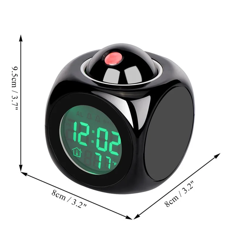 Digital Projection Alarm Clock Voice Report Projector Clock Weather Station Thermometer Wake Up - Black