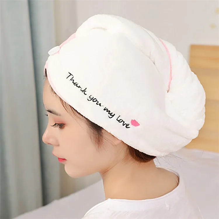 Quick-drying Hair Cap Soft Thickening Dry Hair Cloth Towel - Pink Heart