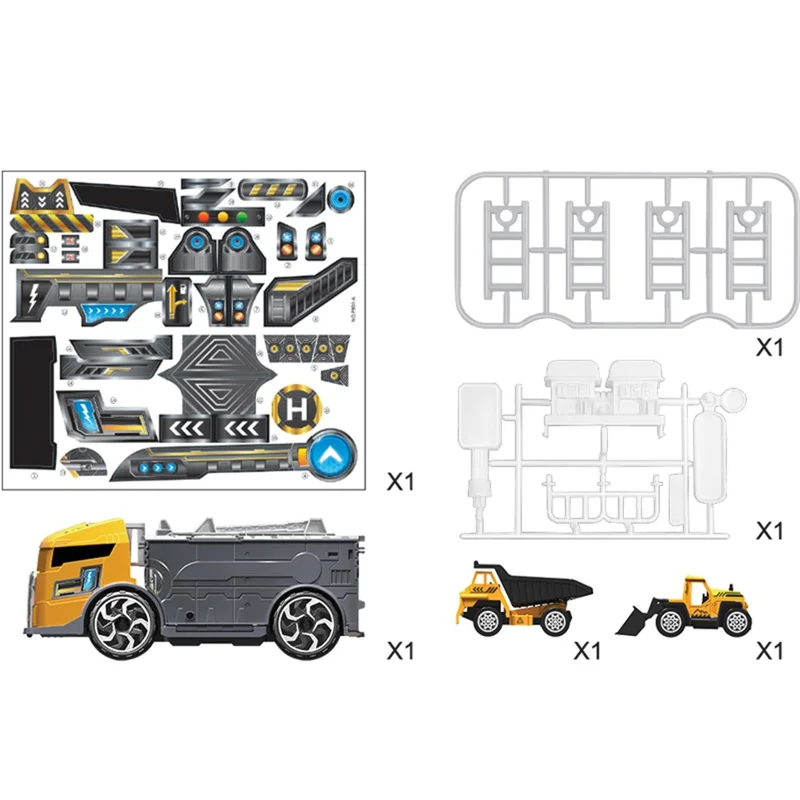 Kids Puzzle Toy Deformation Fire Engineering Vehicle Storage Parking Lot Car Model Set - Yellow