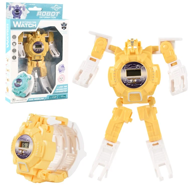 Children Cartoon Deformation Electronic Watch Assembly Robot Model Toy - Yellow