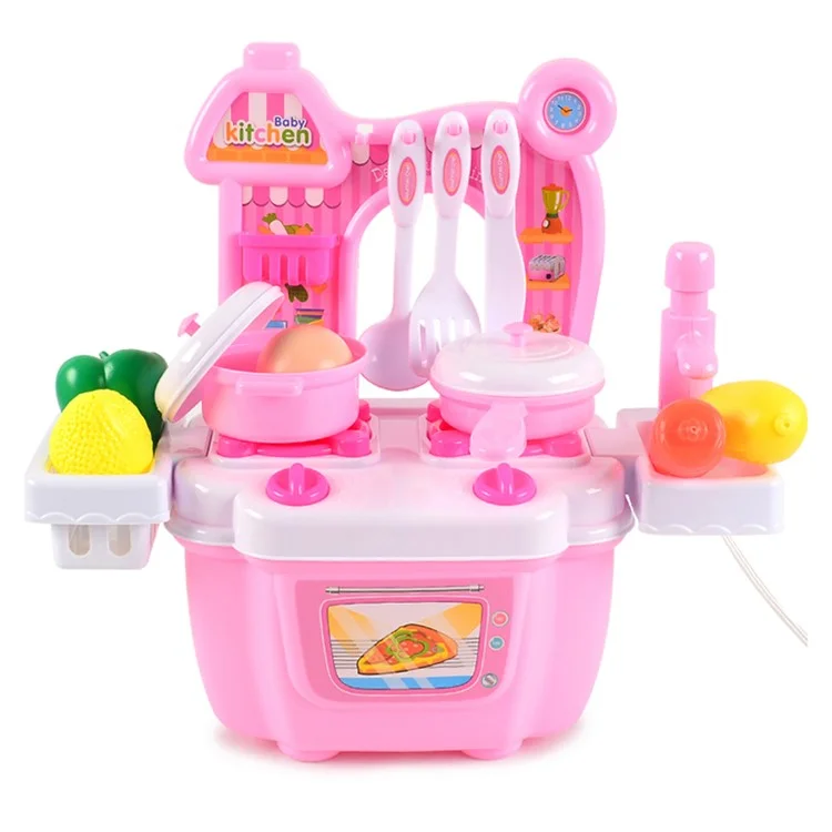 Children Kids Educational Play Set Kitchen Toys Plastics Dollhouse Dining Table - Pink