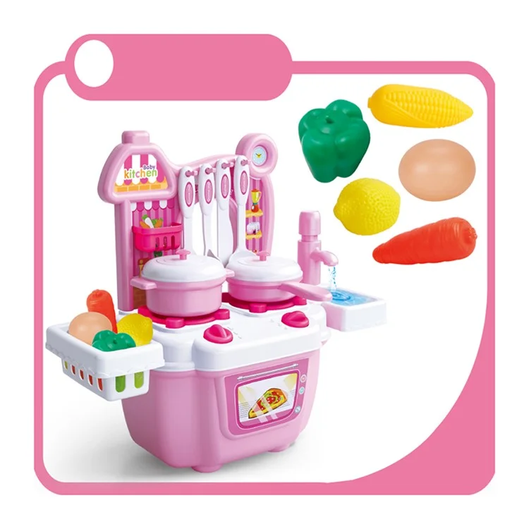 Children Kids Educational Play Set Kitchen Toys Plastics Dollhouse Dining Table - Pink