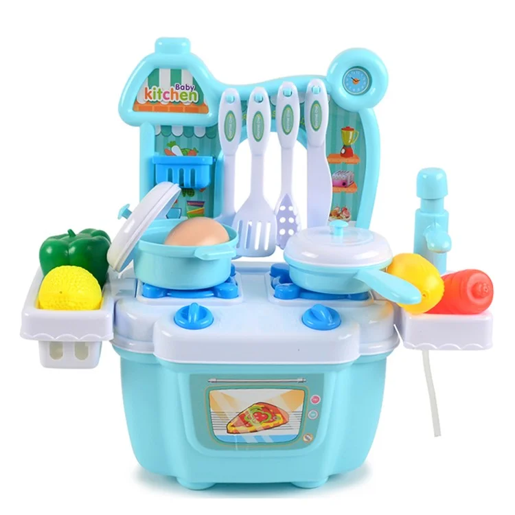 Children Kids Educational Play Set Kitchen Toys Plastics Dollhouse Dining Table - Blue