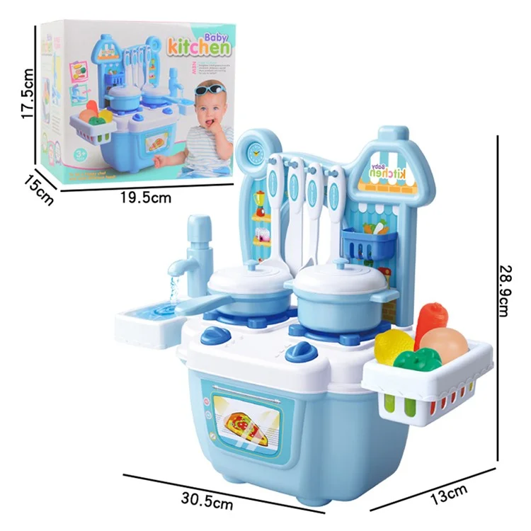 Children Kids Educational Play Set Kitchen Toys Plastics Dollhouse Dining Table - Blue