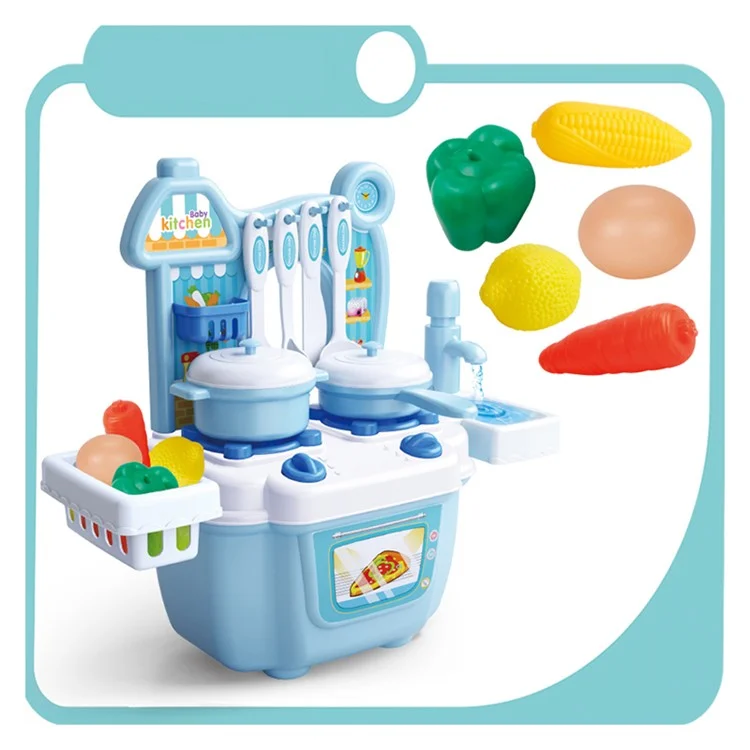 Children Kids Educational Play Set Kitchen Toys Plastics Dollhouse Dining Table - Blue