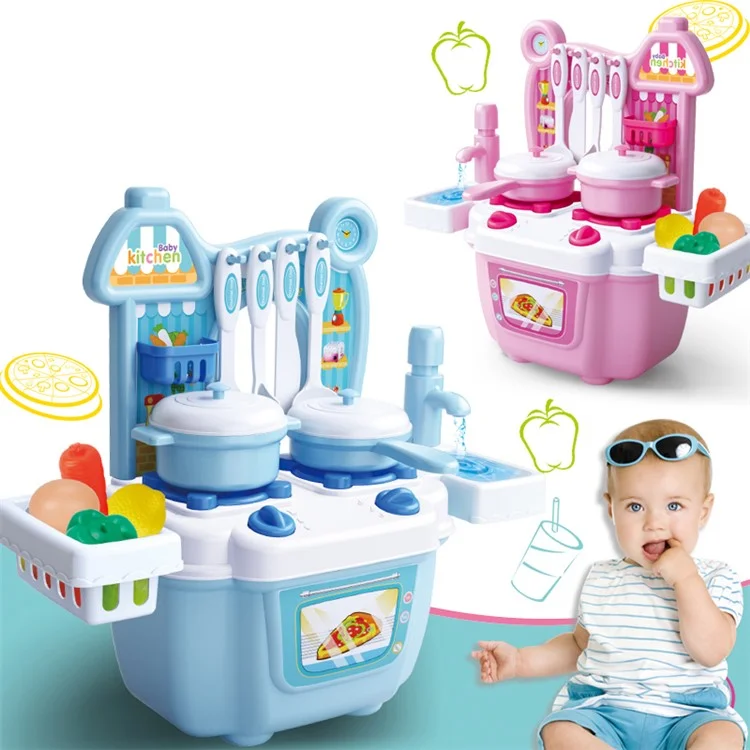 Children Kids Educational Play Set Kitchen Toys Plastics Dollhouse Dining Table - Blue