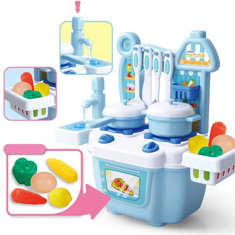 Children Kids Educational Play Set Kitchen Toys Plastics Dollhouse Dining Table - Blue