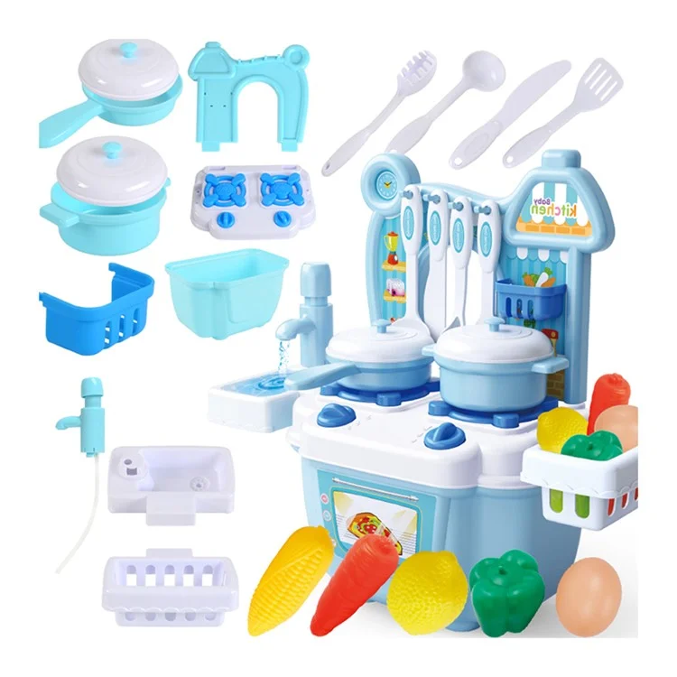 Children Kids Educational Play Set Kitchen Toys Plastics Dollhouse Dining Table - Blue