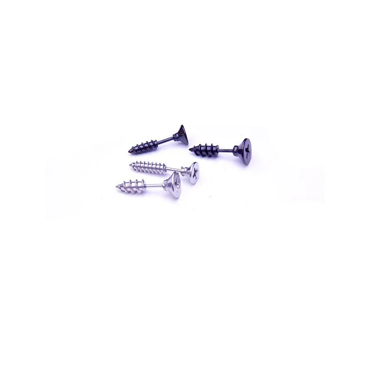 1 Pair Titanium Steel Phillips Screw Shape Ear Studs Anti-allergy Earrings Set - Black