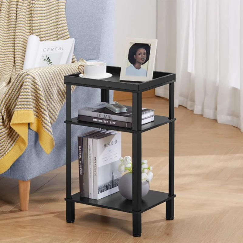 DULCII L-Shaped 3-Tier Side Table,34x28x61cm for Home / Office - Black Dark Walnut