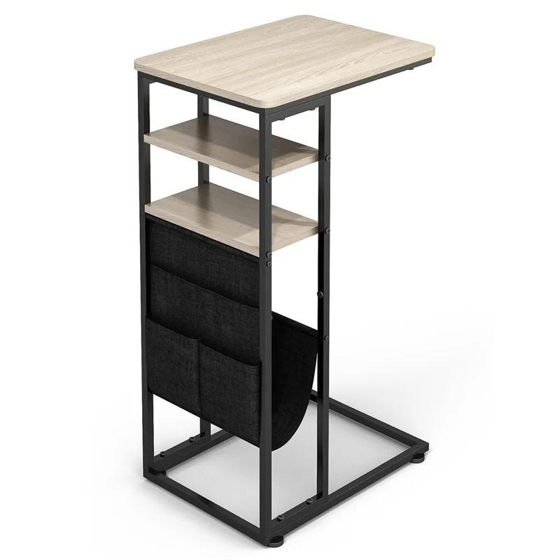 DULCII Double Column C-Shaped Side Table 40 x 30 x 71cm with Oxford Fabric Bag - OAK