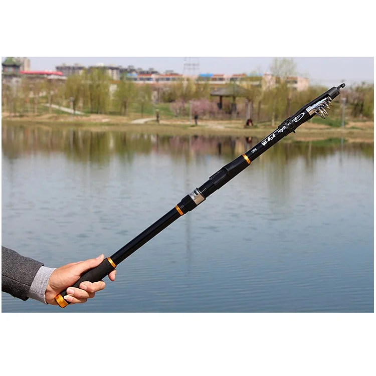 2.4M Fishing Rod Reel Combos Carbon Telescopic Fishing Rod Pole - Black