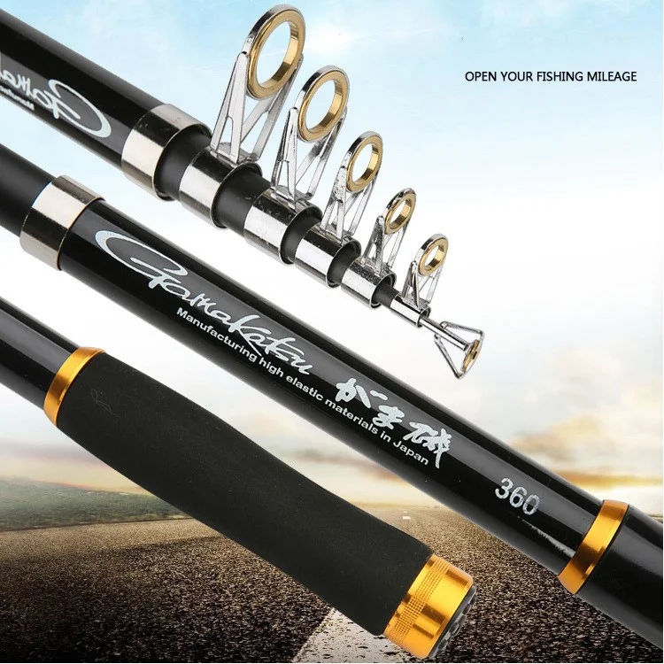 2.4M Fishing Rod Reel Combos Carbon Telescopic Fishing Rod Pole - Black