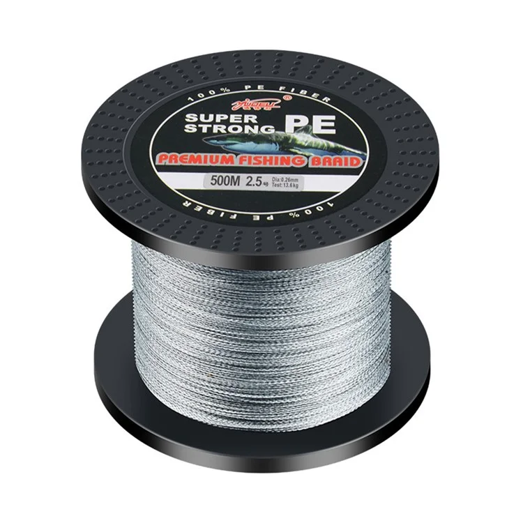 YUDELI 500m Powerful Fishing Line 4 Strands Braided PE Saltwater Fishing Line - Grey / Line Size: 4.0#: 0.32mm/50LB/22.6KG